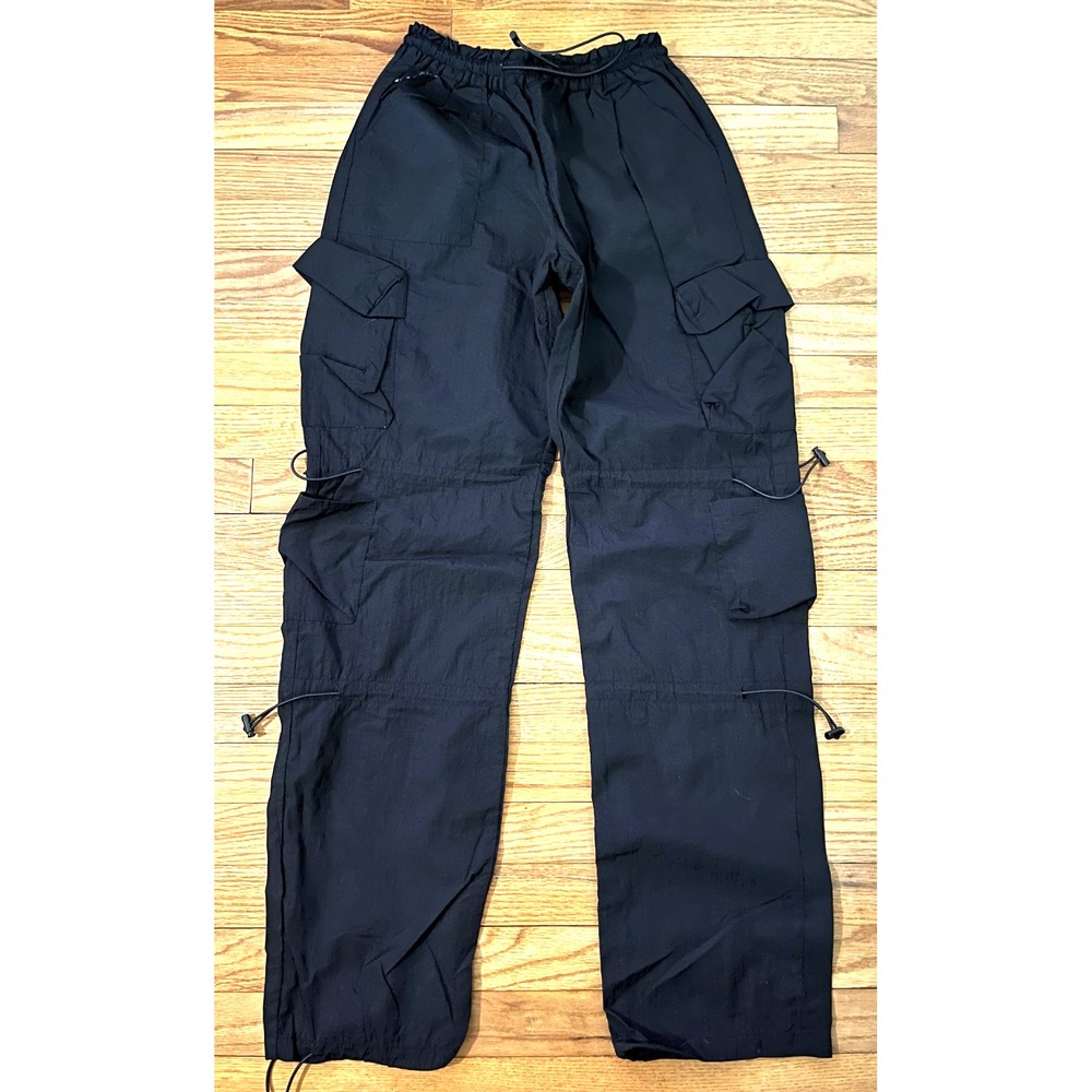 Garage Black High Rise Nylon Lightweight Cargo Parachute Pants Women XS - 24x33